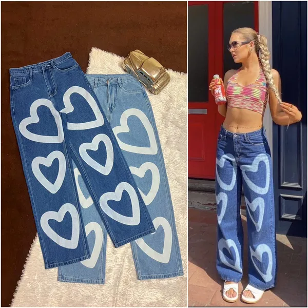 Mozzarella_High_Waist_Heart_Print_Dark_Blue_Denim_Jeans_For_Lovely_Women
