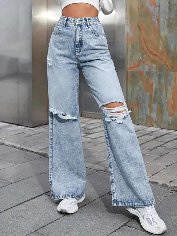Buy BLUE HIGH-WAIST STRAIGHT CASUAL JEANS for Women Online in India