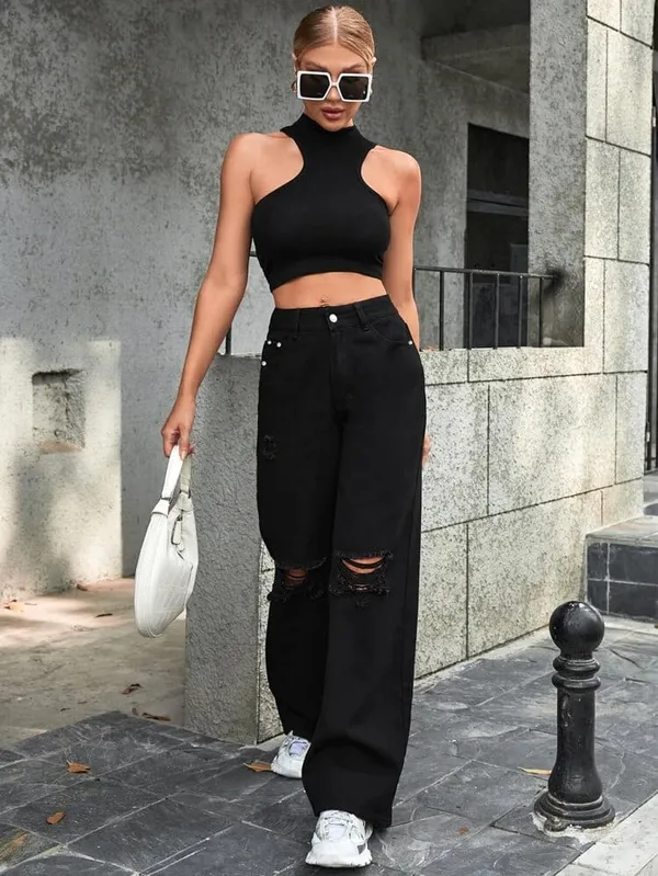 Black_Rugged_Bell_Bottom_Funky_Style_Straight_Wide_leg_Denim_Jeans_For_Girls