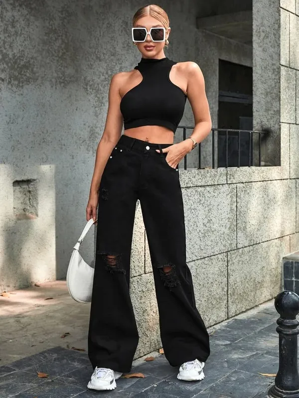 Black_Rugged_Bell_Bottom_Funky_Style_Straight_Wide_leg_Denim_Jeans_For_Girls