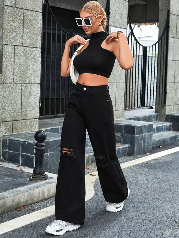 Black_Rugged_Bell_Bottom_Funky_Style_Straight_Wide_leg_Denim_Jeans_For_Girls