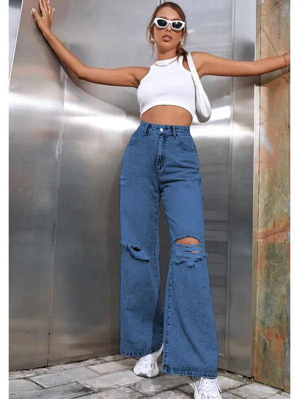 DDM_Clothing_Blue_Colour_Mid-Rise_Boyfriend_Loose_Ripped_Denim_Jeans_for_Women