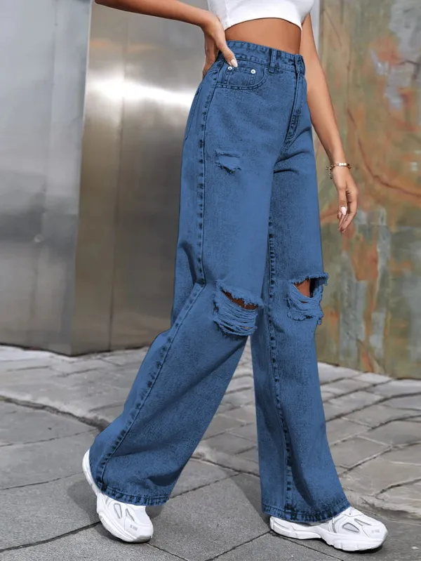 DDM_Clothing_Blue_Colour_Mid-Rise_Boyfriend_Loose_Ripped_Denim_Jeans_for_Women
