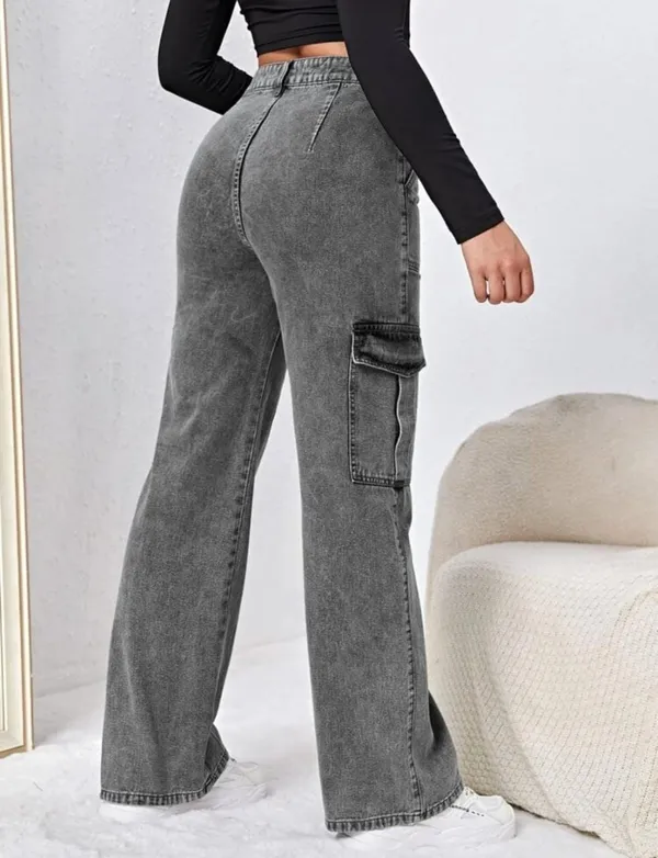 Washed__Effect_Western_Wear_Charcoal_Black_Cargo_Denim_Jeans