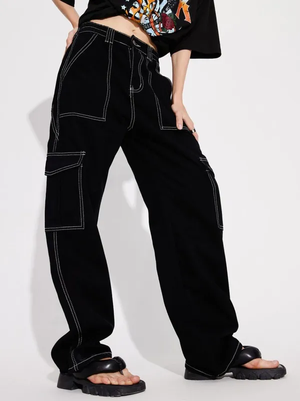 Black_Loose_Pant__With_Trending_White_Thread_Stitched_Wide_Leg_Denim_Jeans_For_Women