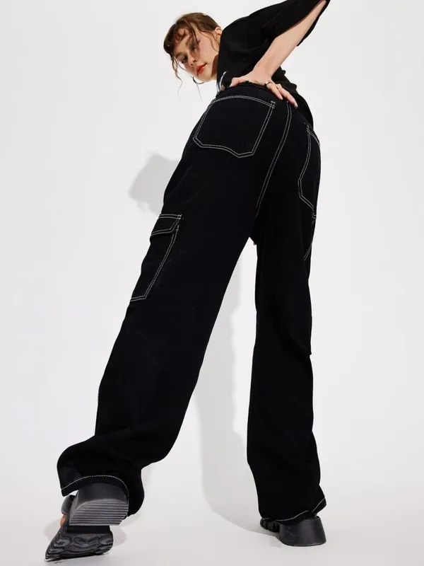 Black_Loose_Pant__With_Trending_White_Thread_Stitched_Wide_Leg_Denim_Jeans_For_Women