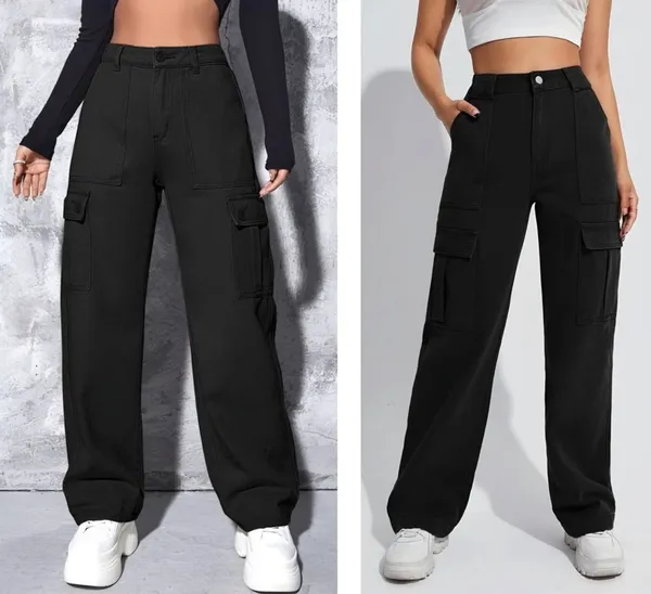 Kervanki_Karboun_Black_Colour_High_Rise_Cargo_Denim_Jeans_For_Women