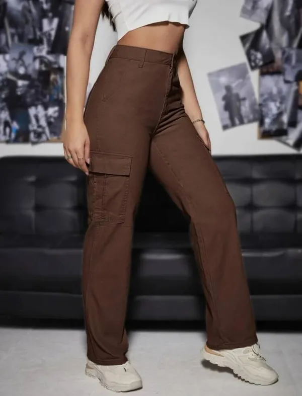 Solid_High_Rise_Brown_Cargo_Denim_Western_Wear_Jeans_For_Women