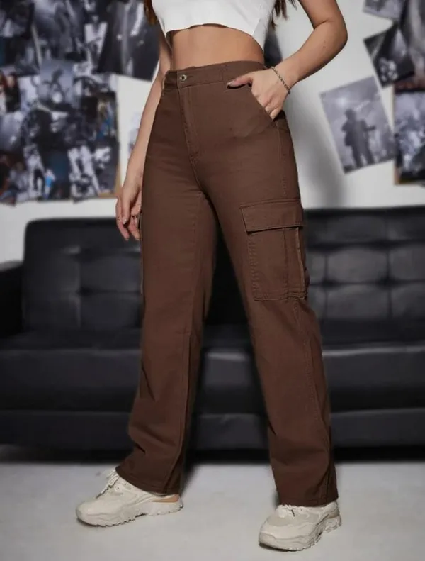 Solid_High_Rise_Brown_Cargo_Denim_Western_Wear_Jeans_For_Women