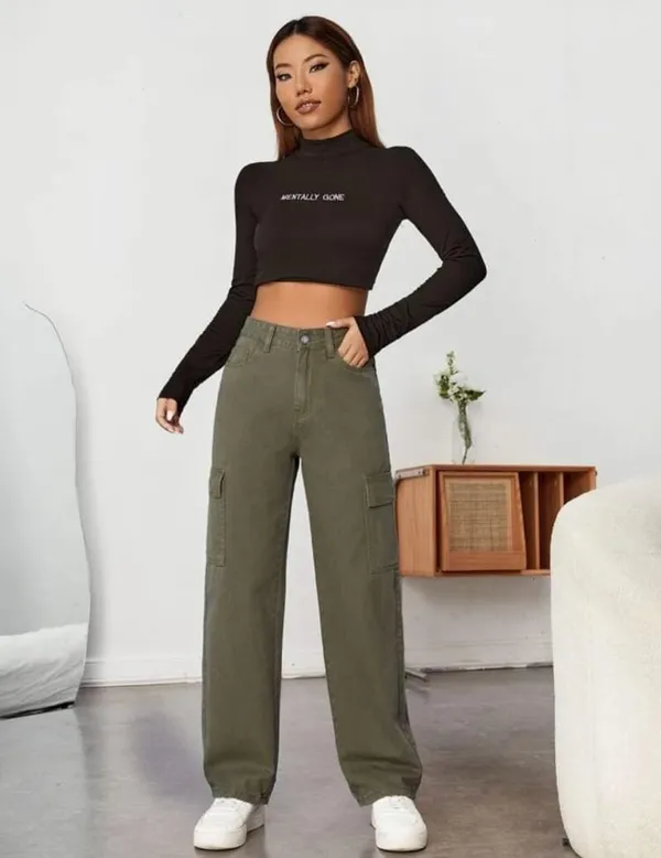 Patch_Pocket_Olive_Green_Cargo_Denim_and_Western_Wear_Jeans__For_Women