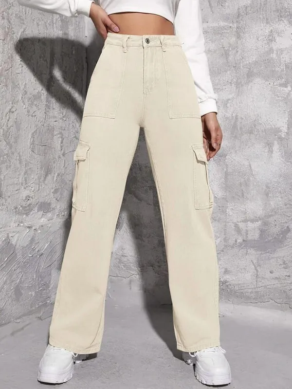Fashioniga_Patch_Pocket_Cream_Cargo_Denim_Jeans