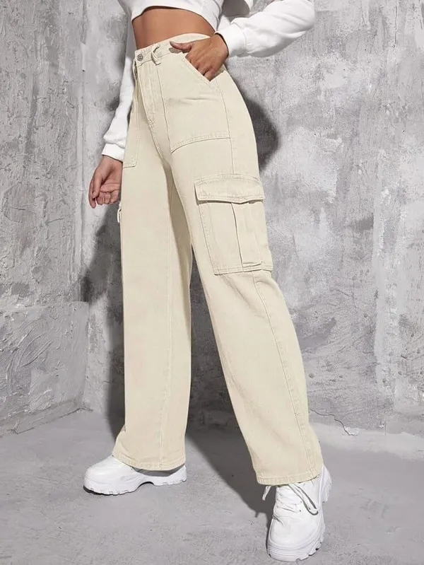 Fashioniga_Patch_Pocket_Cream_Cargo_Denim_Jeans