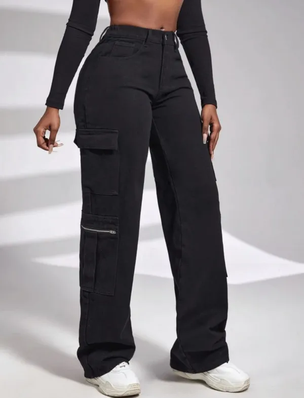 Zipper_Fly_8_Pocket_Black_High_Waist_Cargo_Denim_Jeans