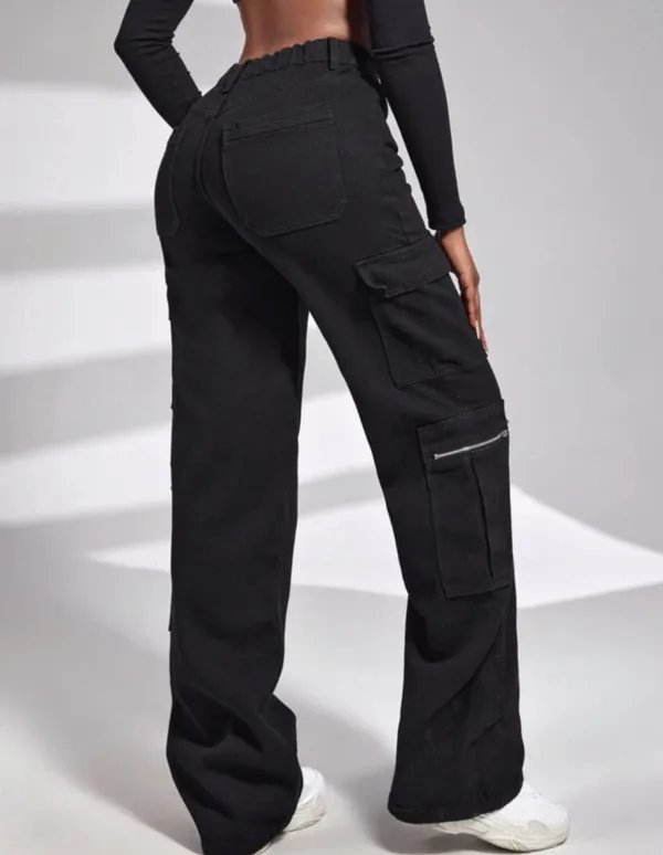 Zipper_Fly_8_Pocket_Black_High_Waist_Cargo_Denim_Jeans
