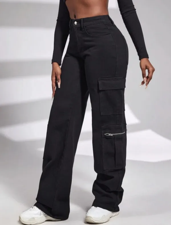 Zipper_Fly_8_Pocket_Black_High_Waist_Cargo_Denim_Jeans