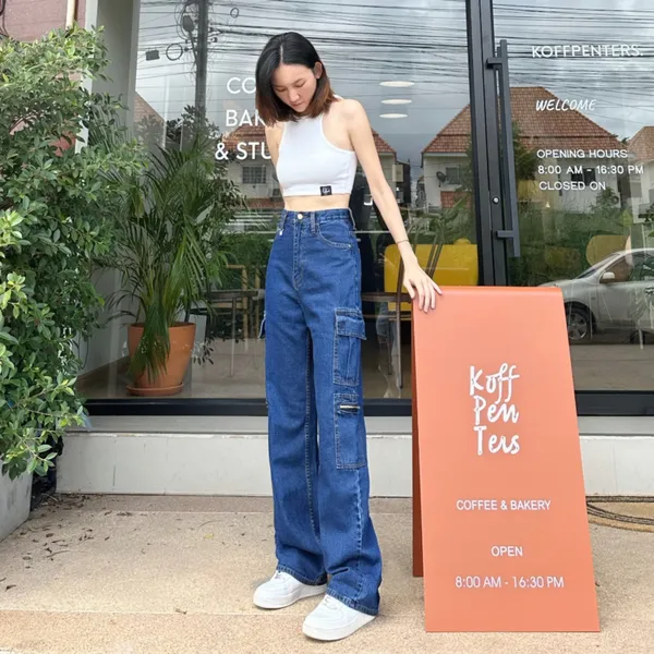 Zipper_Fly_8_Pocket_Dark_Blue_High_Waist_Cargo_Denim_Jeans