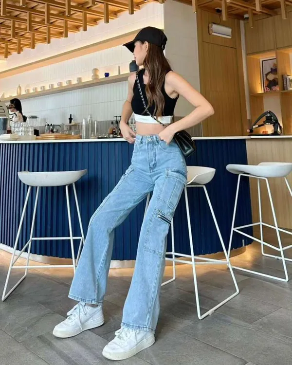Zipper_Fly_8_Pocket_Ice_Blue_High_Waist_Cargo_Denim_Jeans