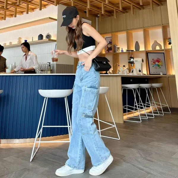 Zipper_Fly_8_Pocket_Ice_Blue_High_Waist_Cargo_Denim_Jeans