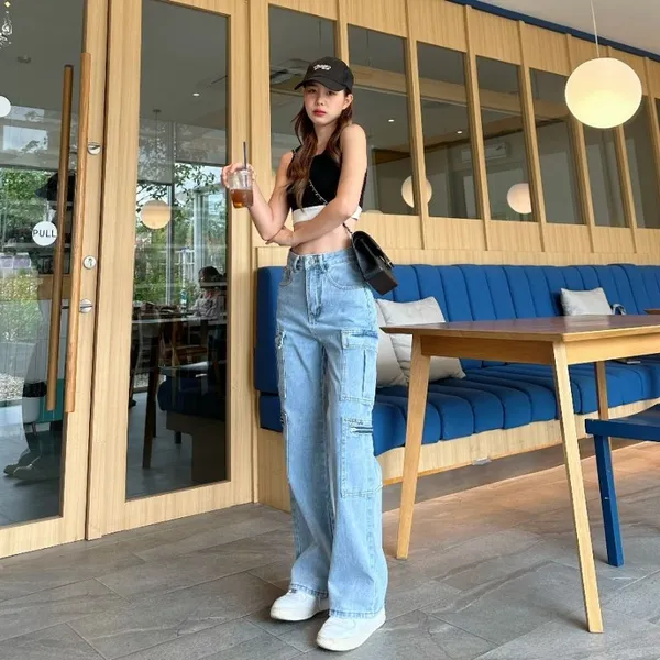 Zipper_Fly_8_Pocket_Ice_Blue_High_Waist_Cargo_Denim_Jeans