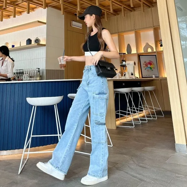 Zipper_Fly_8_Pocket_Ice_Blue_High_Waist_Cargo_Denim_Jeans