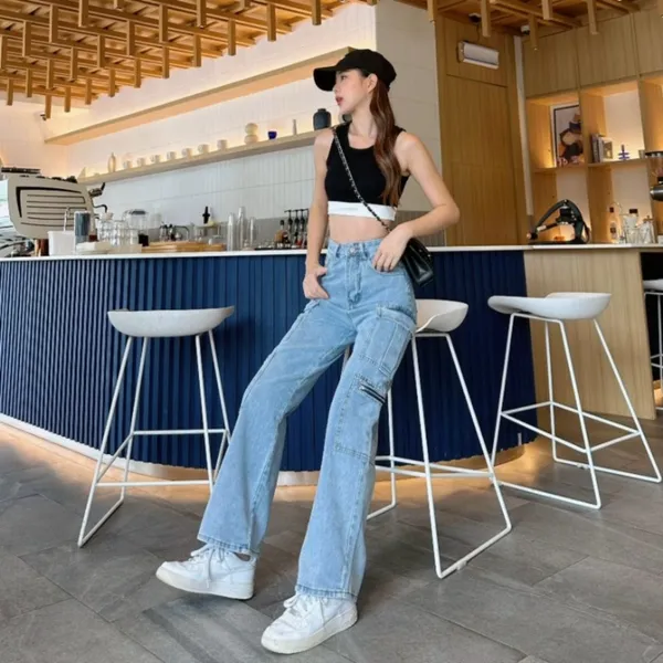 Zipper_Fly_8_Pocket_Ice_Blue_High_Waist_Cargo_Denim_Jeans