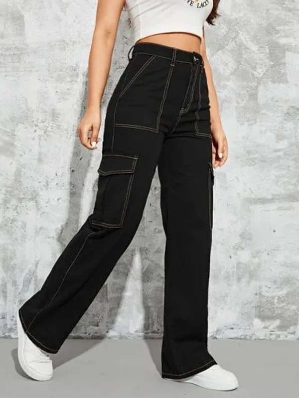 Fashionable_Designer_White_Stitch_Thread_Cargo_Active_wear_Denim_for_Women_(Black)