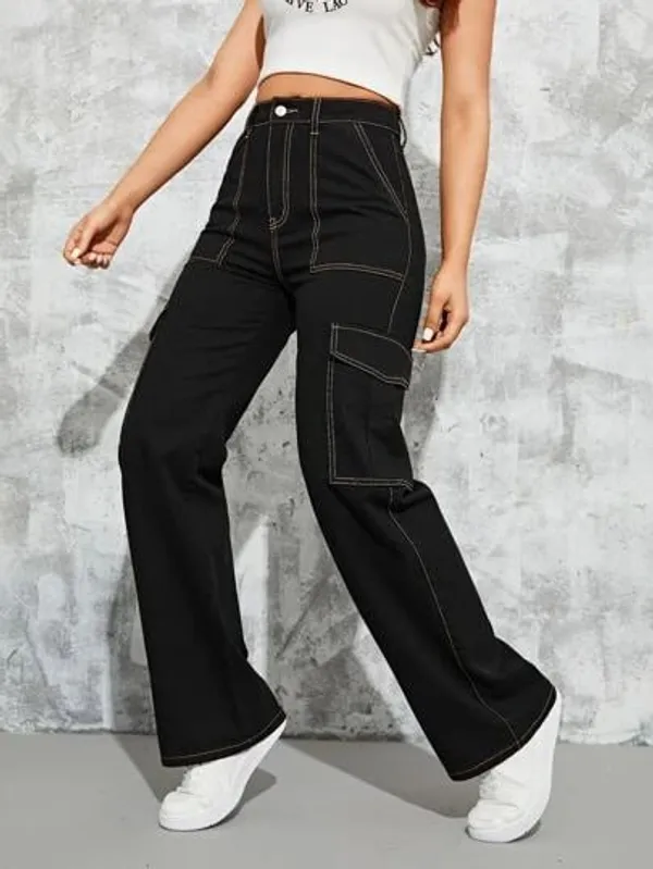 Fashionable_Designer_White_Stitch_Thread_Cargo_Active_wear_Denim_for_Women_(Black)