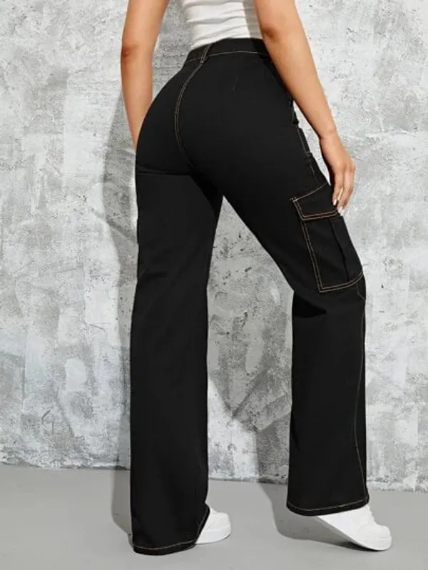 Fashionable_Designer_White_Stitch_Thread_Cargo_Active_wear_Denim_for_Women_(Black)