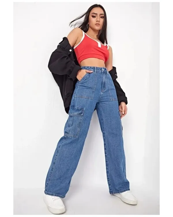 Trending_Style_With_Flap_Pocket_Stone_Blue_Light_Blue_shade_Wide_Leg_Bell_Bottom_Loose_Denim_Jeans_For_Women