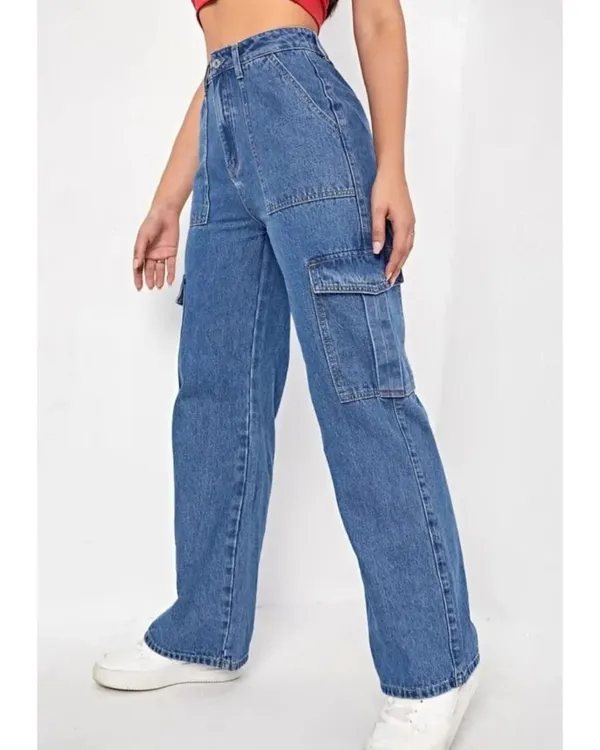 Trending_Style_With_Flap_Pocket_Stone_Blue_Light_Blue_shade_Wide_Leg_Bell_Bottom_Loose_Denim_Jeans_For_Women