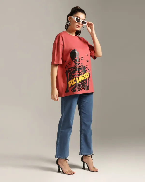 Chilli_Red_Pure_Cotton_Demon_Dungeon_Printed_Unisex_Over_Sized_Tshirt