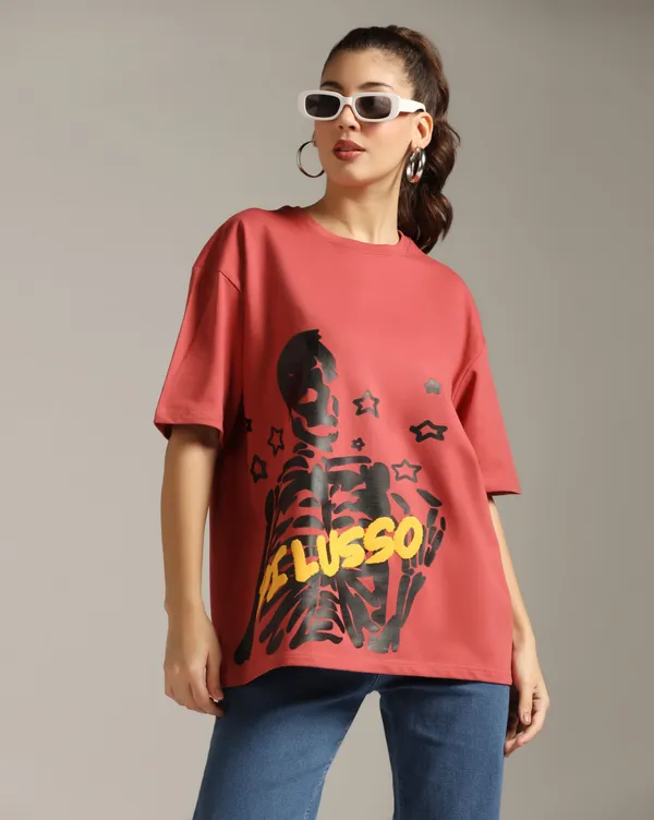 Chilli_Red_Pure_Cotton_Demon_Dungeon_Printed_Unisex_Over_Sized_Tshirt