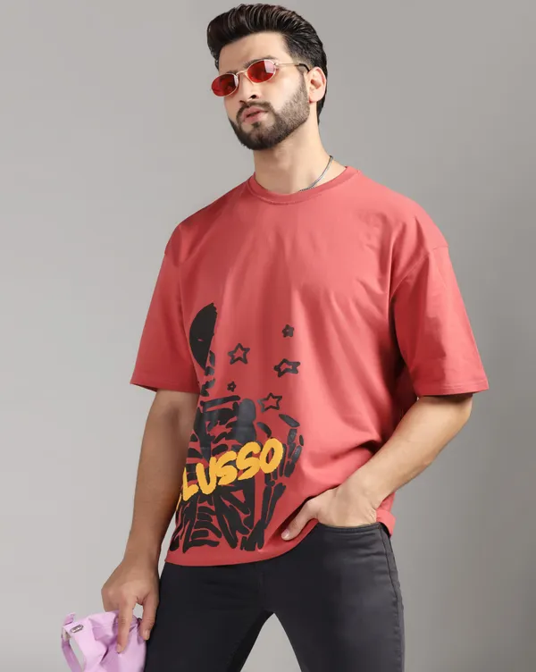 Chilli_Red_Pure_Cotton_Demon_Dungeon_Printed_Unisex_Over_Sized_Tshirt