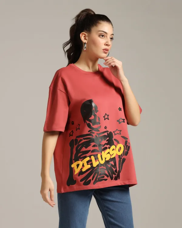 Chilli_Red_Pure_Cotton_Demon_Dungeon_Printed_Unisex_Over_Sized_Tshirt