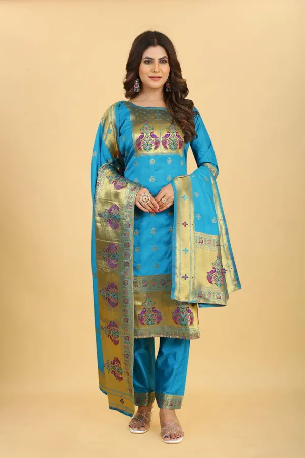 Blue_Paithani_Soft_Silk_Salwar_Suit