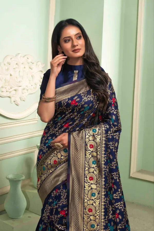 Navy_Blue_Jacquard_Silk_Beautiful_Saree_With_Jacquard_Woven_Work