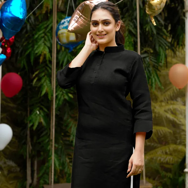 Linan_Cotton_Kurti_and_Kurta_Diamond_Black_Couple_Dress