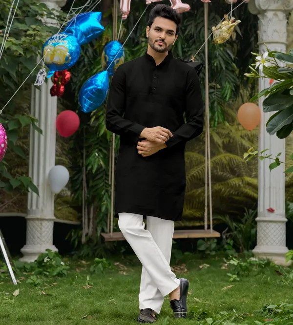 Linan_Cotton_Kurti_and_Kurta_Diamond_Black_Couple_Dress