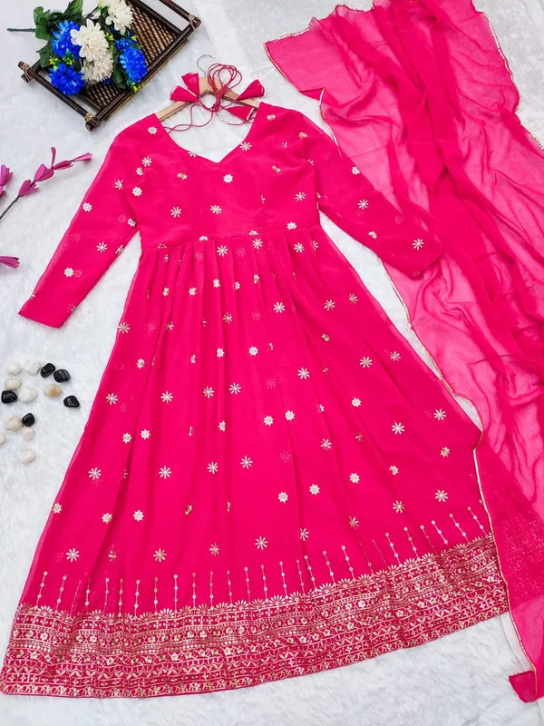 Hot_Pink_Sparkle_Gown_And_Dupatta