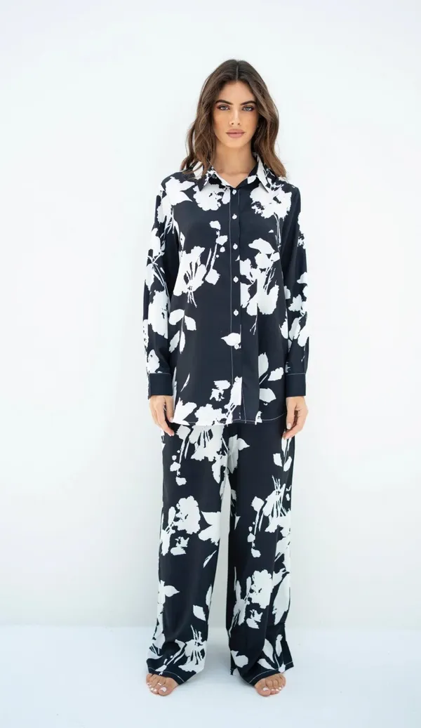 Satin_Silk_Party_Wear_Co-ords_Set_in_Black_and_Grey_With_Printed_Work