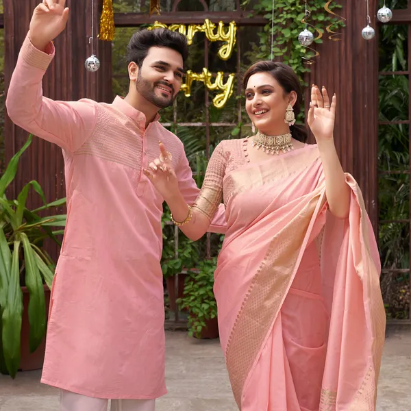 Kiara_Pink_Couple_Dress_Silk_Saree_&_Kurta