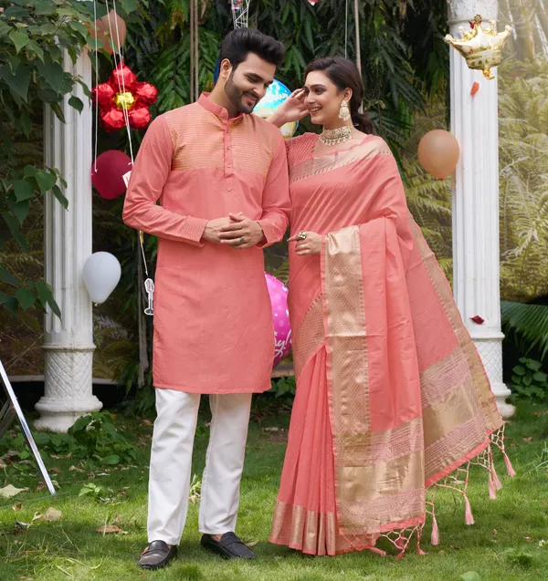 Kiara_Pink_Couple_Dress_Silk_Saree_&_Kurta