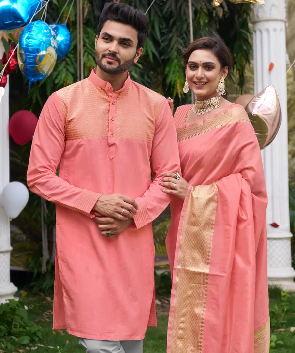 Kiara_Pink_Couple_Dress_Silk_Saree_&_Kurta