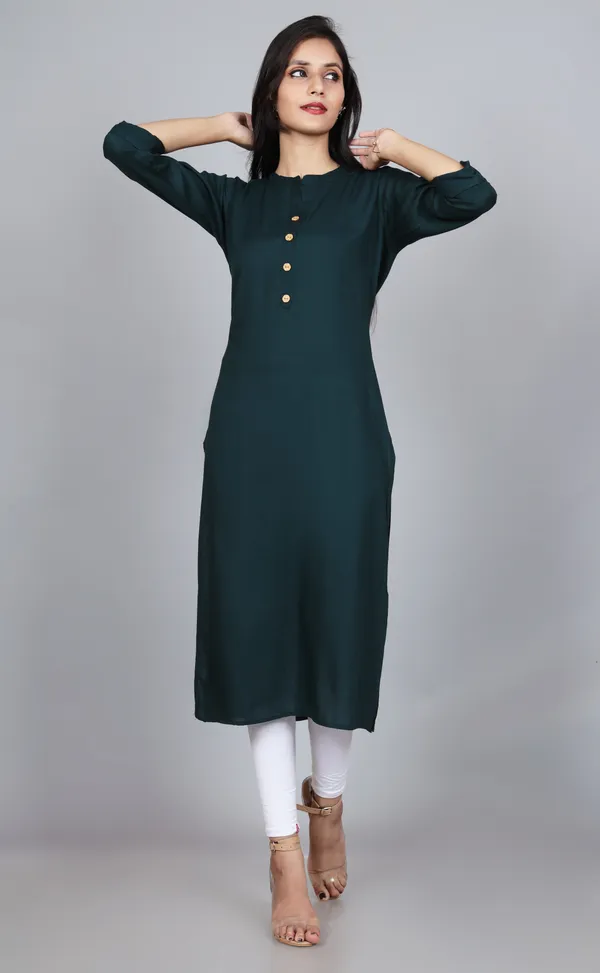 Women_Solid_Straight_Kurta_(Dark_Green)