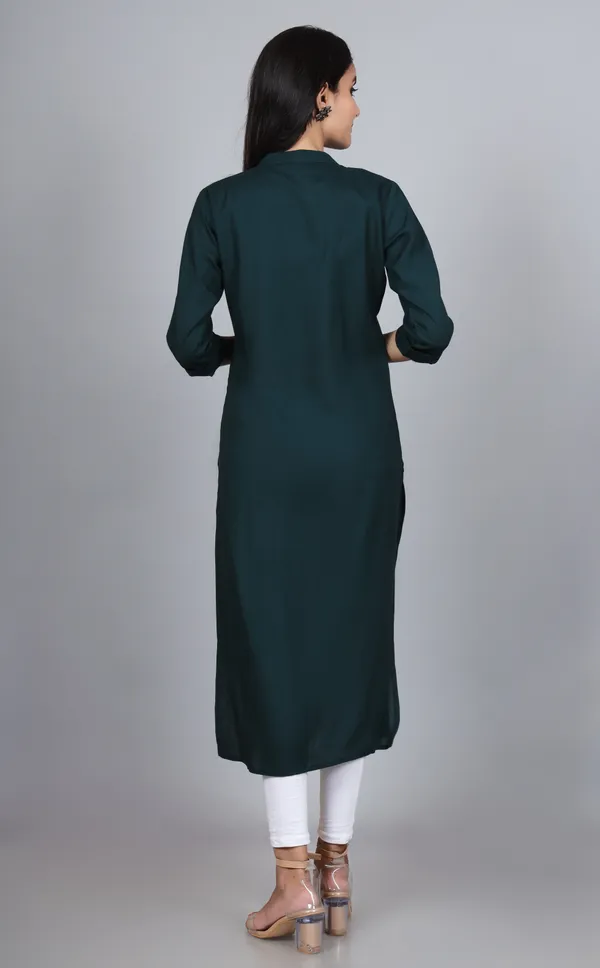 Women_Solid_Straight_Kurta_(Dark_Green)