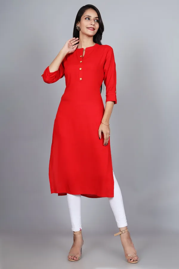 Women_Solid_Straight_Kurta_(Red)
