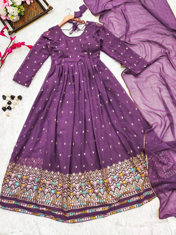 Lavender_Emb_Gown_With_Dupattas