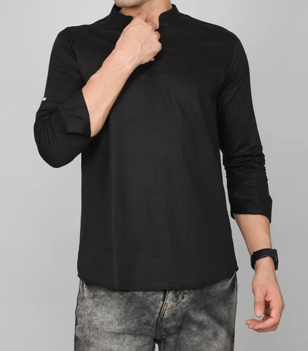 Men_Solid_Straight_Kurta_(Black)