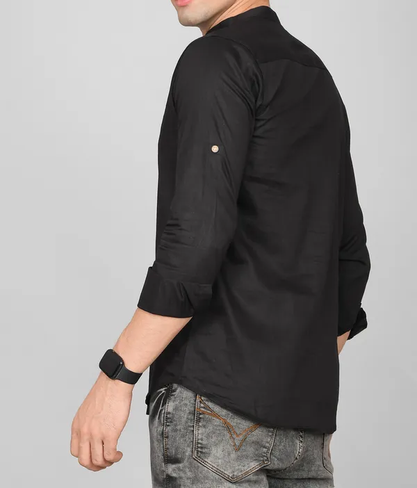 Men_Solid_Straight_Kurta_(Black)