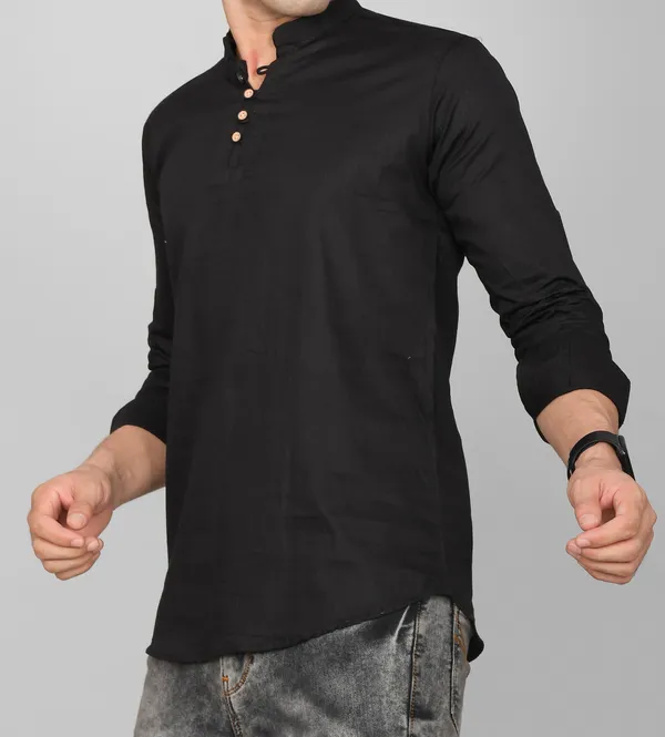 Men_Solid_Straight_Kurta_(Black)